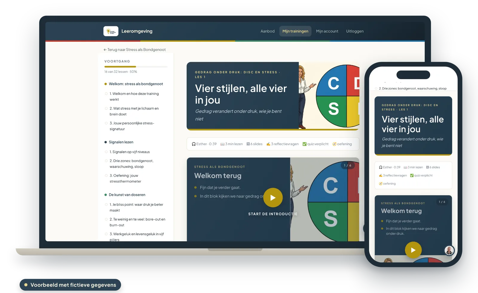 De leeromgeving van Stress als Bondgenoot op een laptop en een telefoon