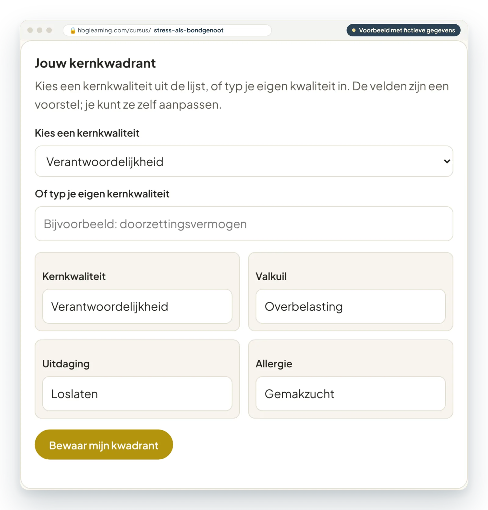 Oefening Kernkwadrant in de leeromgeving